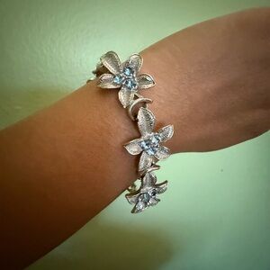 Elegant Silver Floral AB Crystals Bracelet